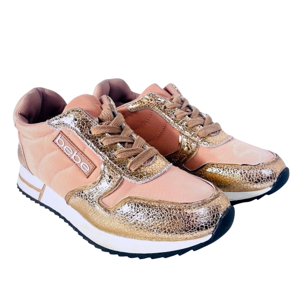Bebe Chunky Fashion Sneakers Women's 7.5 Blush Pink Metallic Gold Low Top